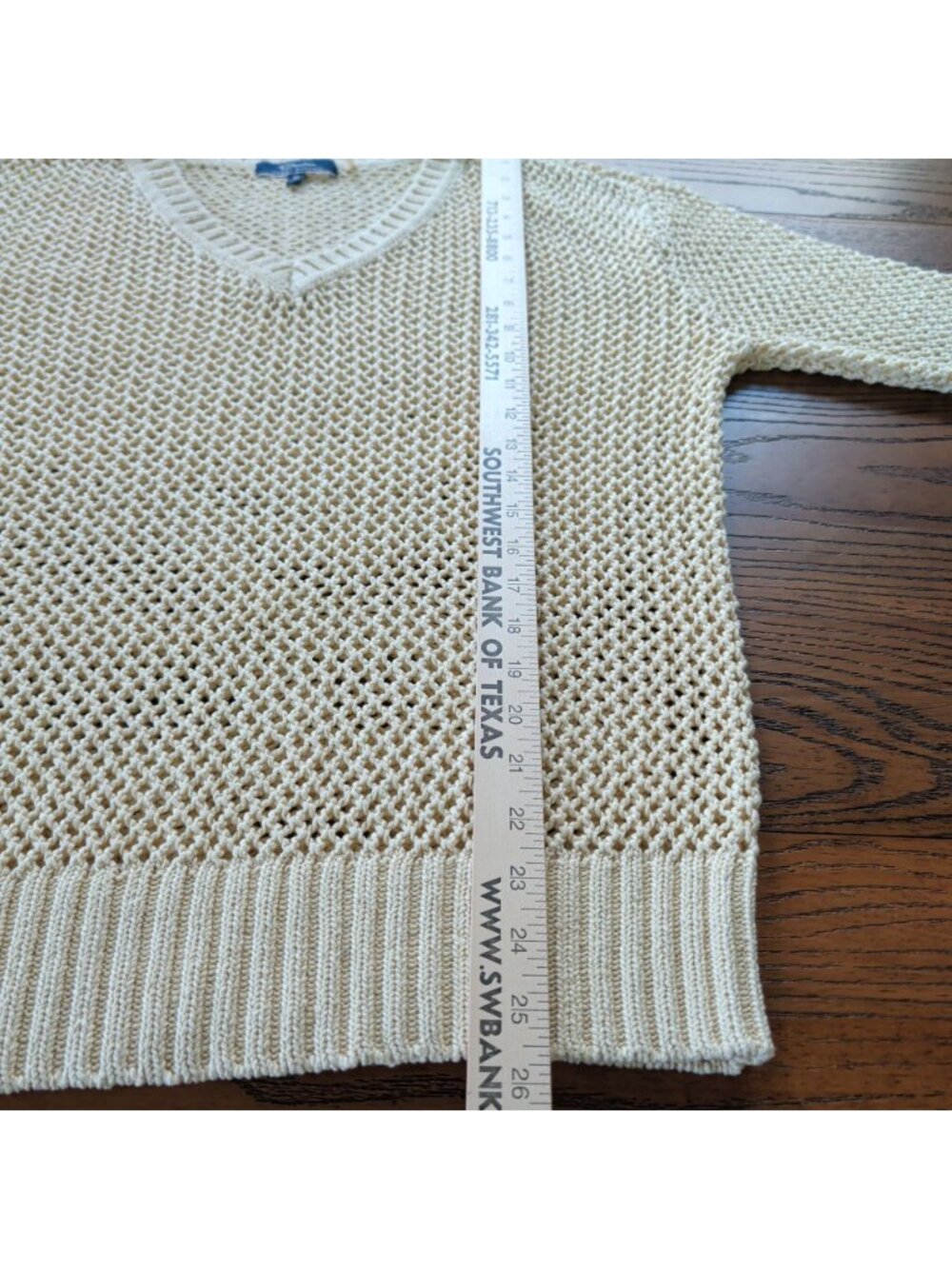 Tommy Bahama Denim Womens M Cream Open Knit V Neck Cotton Sweater Coastal - Picture 14 of 16